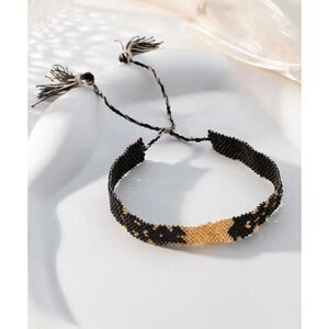 Miyuki Delica Black and Gold Woven Seed Bead Bracelet